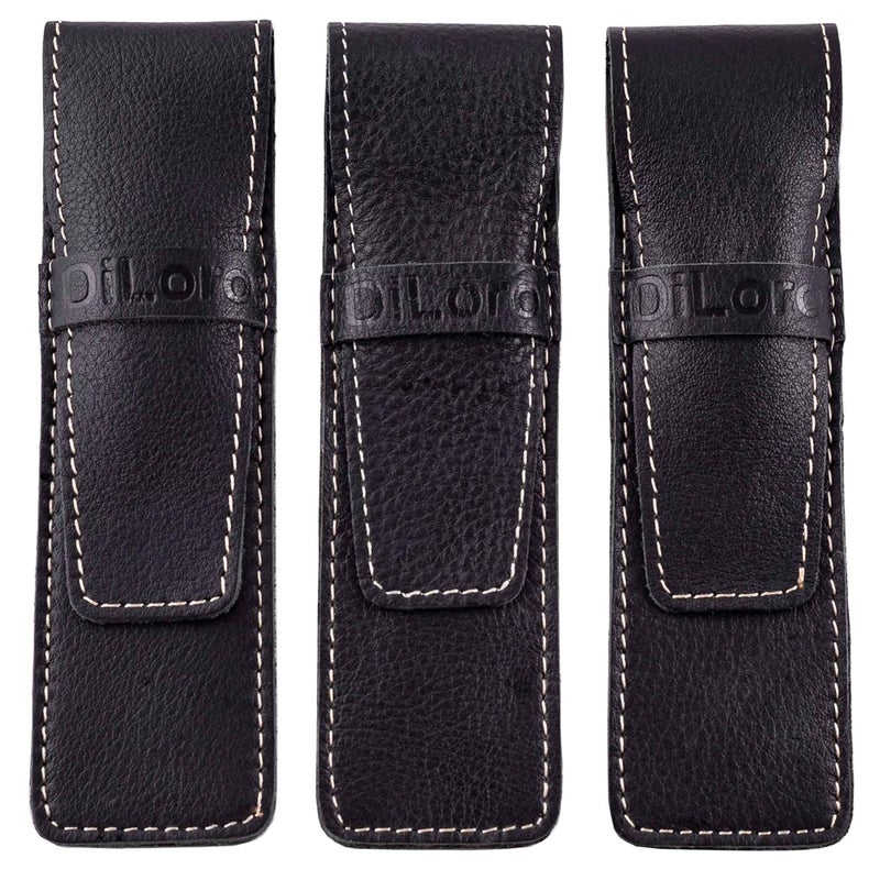 DiLoro Full Grain Genuine Buffalo Leather Black Pen Cases Set of 3 - Image 1